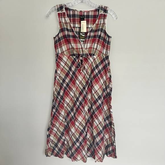 NWT Eddie Bauer Plaid Crinkle Dress Size 4P Cotton Knee Length Granola Girl - Picture 1 of 6